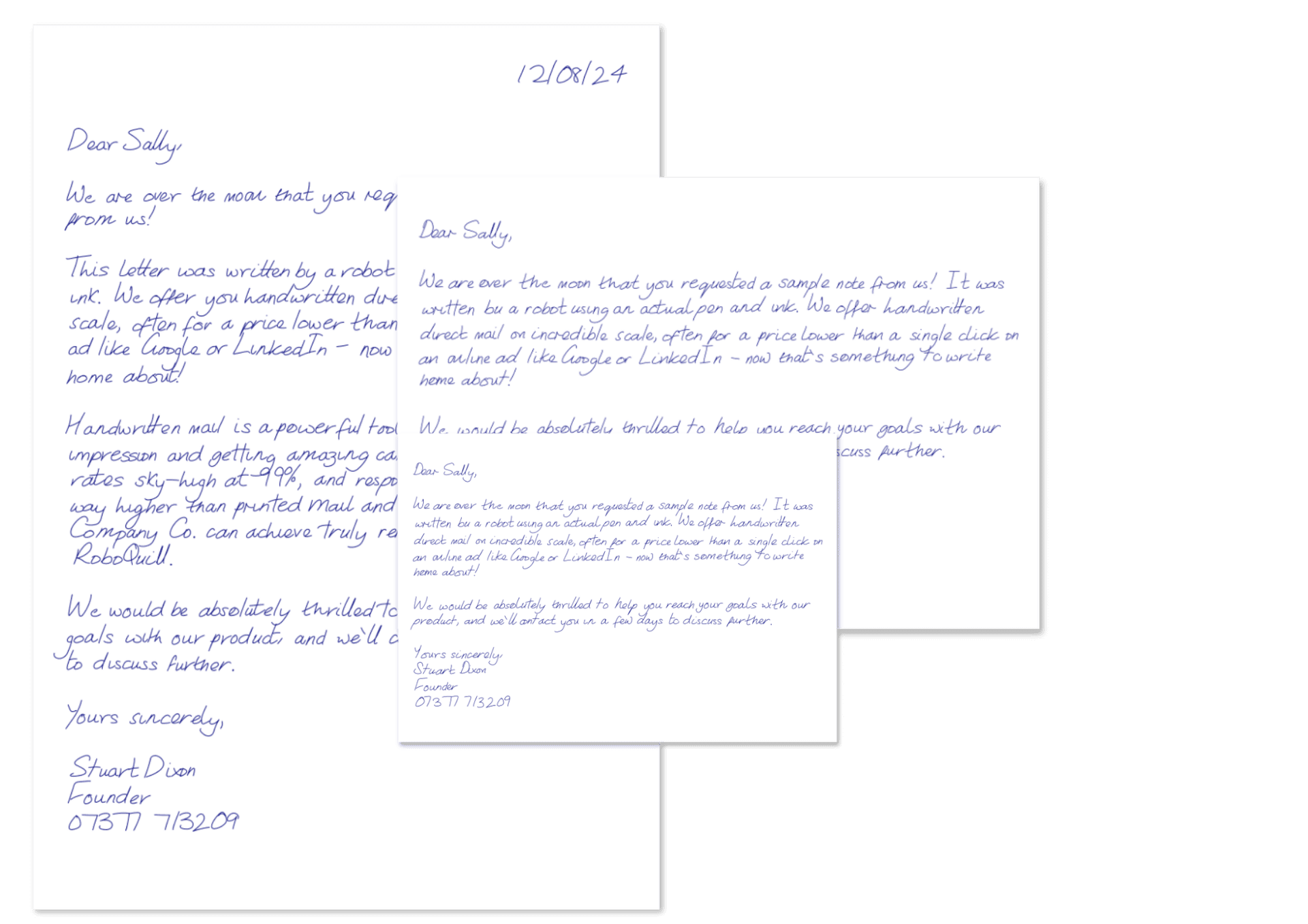 Collection of handwritten sample letters on premium stationery