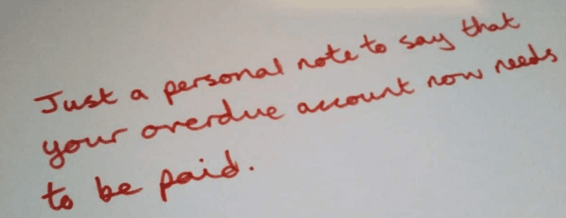 Handwritten debt chasing