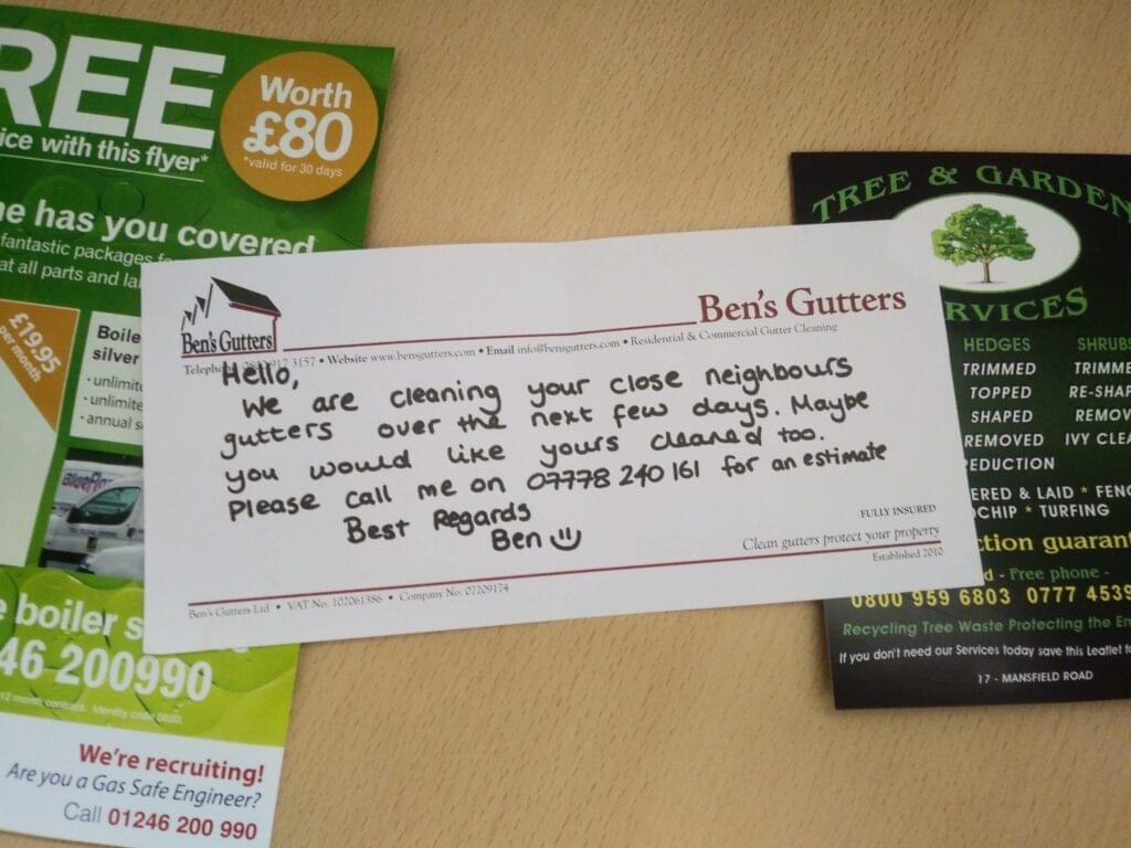 Hand written complement slip vs glossy full colour leaflets