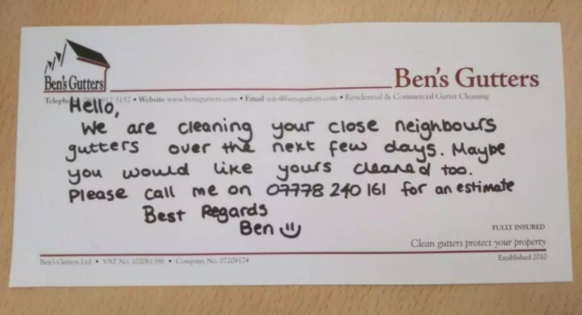 Hand written complement slip for direct mail marketing